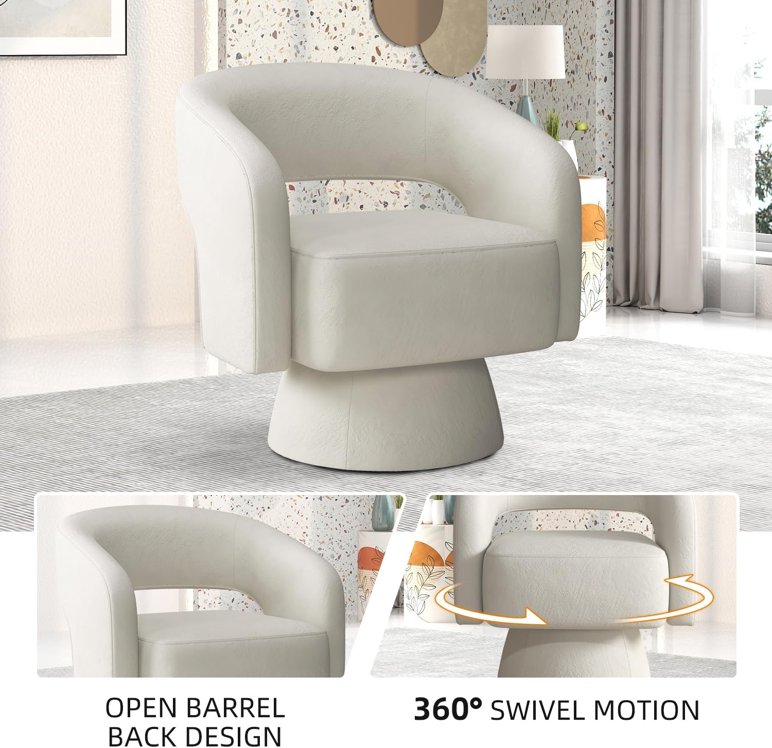 INZOY Swivel Barrel Chair with Velvet Fabric, Swivel Accent Chair with Thickened Soft Cushion, Comfy Round Swivel Chair for Living Room Bedroom, Beige