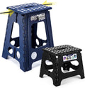 Delxo 17.5 Inch + 11 Inch Folding Step Stool, Foldable Stool for Adults,Premium Portable Collapsible Plastic Step Stool,Non Slip Folding Stools for Kitchen Bathroom Bedroom (Blue + Black)