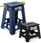 Delxo 17.5 Inch + 11 Inch Folding Step Stool, Foldable Stool for Adults,Premium Portable Collapsible Plastic Step Stool,Non Slip Folding Stools for Kitchen Bathroom Bedroom (Blue + Black)