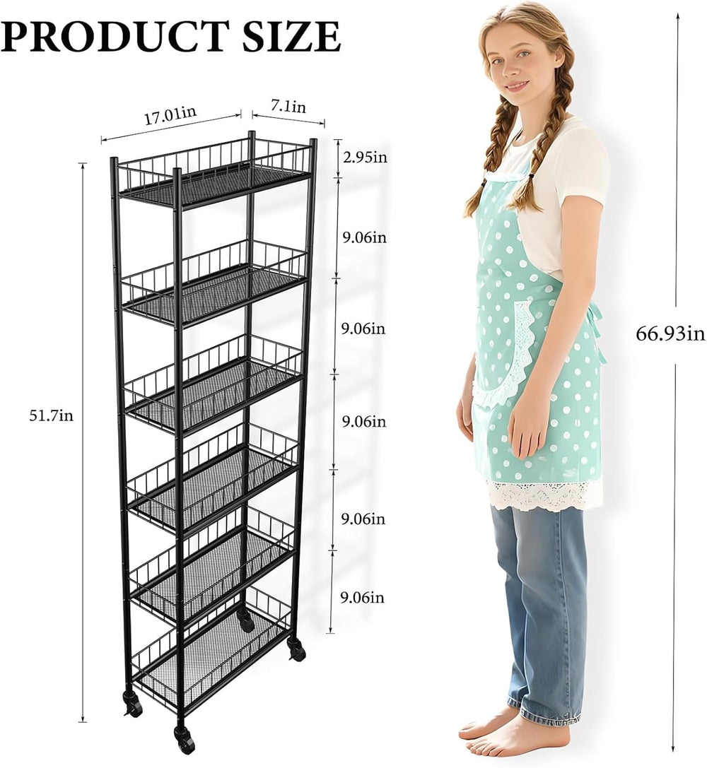 Utility Slim Storage Cart 6 Tier Narrow Metal Frame Carts | 6 Tier Narrow Kit...