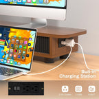 Artswish Monitor Riser Stand with Charging Station & RGB Light, Adjustable Angle Dual Monitor Stand for Desk, Computer Desk Shelf with Sliding Door, Desk Organization for Top of Desk, Walnut cOLOR