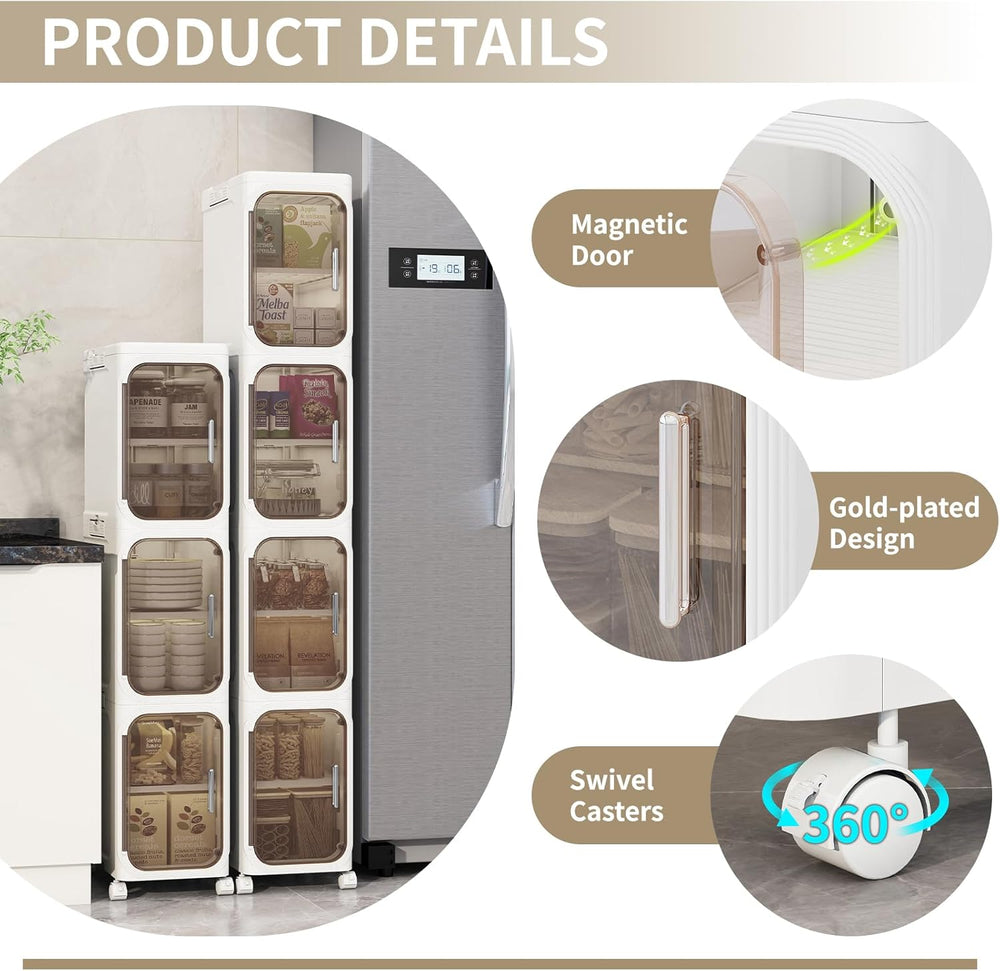 4 Tier Slim Bathroom Storage Cabinet, Foldable and Movable, White | Tools Fre...