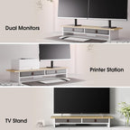 Fenge Monitor Stand with Drawer, 2 Tiers Dual Monitor Riser for Desk, 35 Inch Computer Stand for 2 Monitors, Desk Shelf for Home, Office, Laptop, PC, TV, Printer