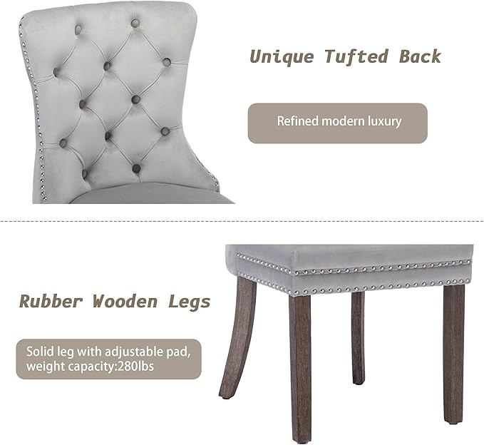 KCC Velvet Dining Chairs Set of 2, Upholstered High-end Tufted Dining Room Ch...