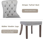 KCC Velvet Dining Chairs Set of 2, Upholstered High-end Tufted Dining Room Chair with Nailhead Back Ring Pull Trim Solid Wood Legs, Nikki Collection Modern Style for Kitchen, Light Grey
