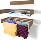 Step Up Laundry Drying Rack (28-INCH Wide - Wood-Look), Wall Mounted, Retractable Clothes Drying Rack, 40lbs Capacity, 11.6 Linear Ft, with Wall Template and Long Screwdriver Bit