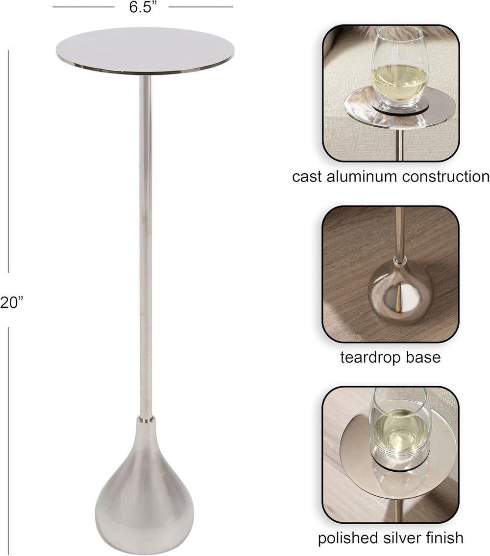 Kate and Laurel Hersi Decorative Modern Pedestal Drink Table, 7 x 7 x 20, Sil...