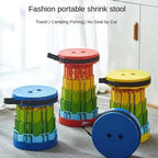 Portable Folding Stool for Queuing and Bus Waiting, Adjustable Plastic Seat with Durable Construction，Rainbow Color