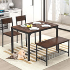 SogesHome Kitchen Table Set for 4, Compact Dining Table Chair Set with Bench, 4 Piece with Built-in Storage Racks, Metal Frame, for Apartment, Restaurant, Dark Brown