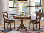 East West Furniture HLML3-MAH-LC 3 Piece Dining Table Set for Small Spaces Contains a Round Dining Room Table with Pedestal and 2 Faux Leather Upholstered Chairs, 42x42 Inch, Mahogany