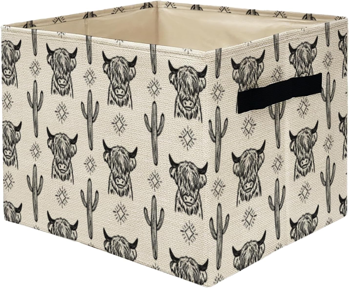 Western Highland Cow Storage Bins Box, Toybox for Boys Girls, Retro Western Cactus Cow Foldable Storage Baskets Organizer for Bedroom Bathroom Kids Room Dorm Clothes Toys Books