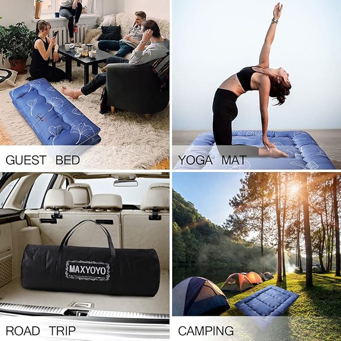 MAXYOYO Japanese Floor Mattress Futon Mattress, 4" Thicken Tatami Mat Sleeping Pad Foldable Roll Up Mat Boys Girls Dormitory Pad Kids Floor Lounger Pillow Bed, Charcoal Grey, Queen Size