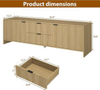 Fluted TV Stand for TVs up to 70",Modern TV Console with 2 Drawers,Wood Entertainment Center with Storage Cabinets & Adjustable Shelves for Living Room,Natural Oak