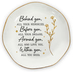 Graduation Gifts for Women Her - 4"x4" Ceramic Jewelry Dish Tray | Graduation Gift, Inspirational Gifts for Women, Ring Dish for Women, Gold Trim Design, Desk Vanity Decor, Polished Finish