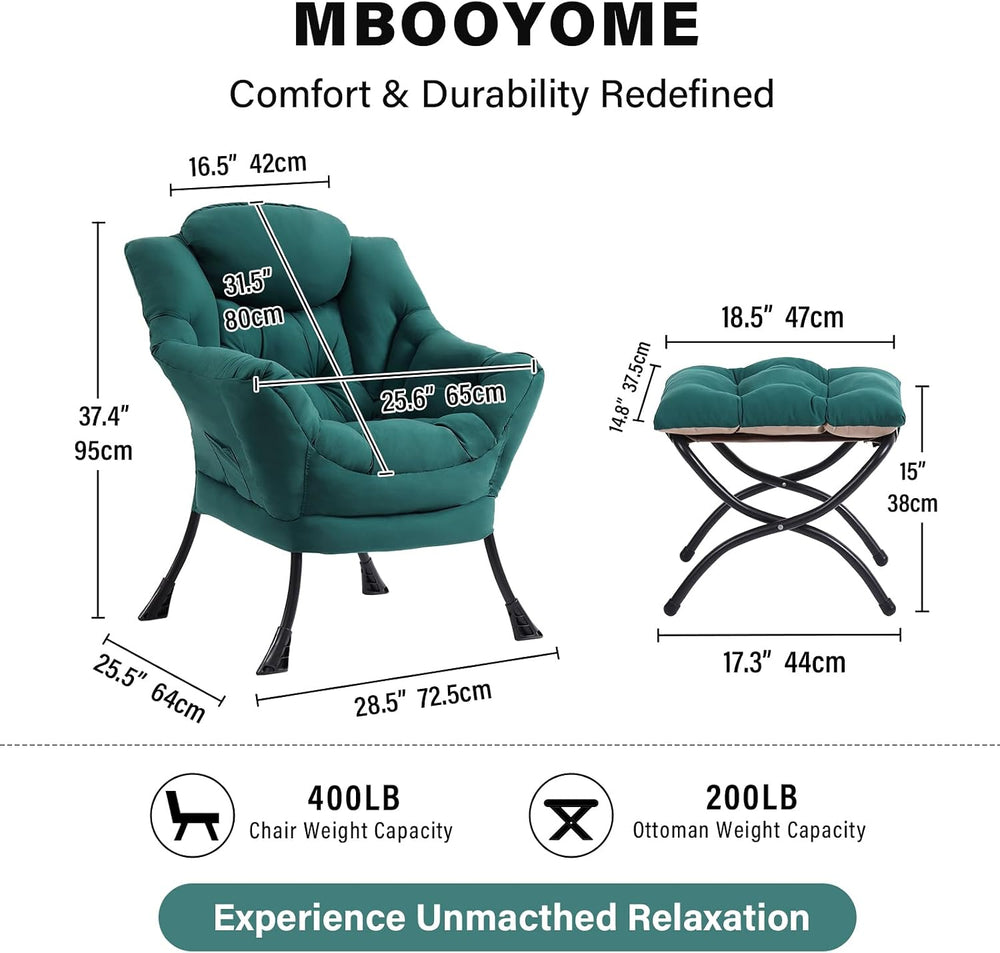 Modern Lazy Chair with Ottoman, Comfy Accent Reading Chair for Living Room