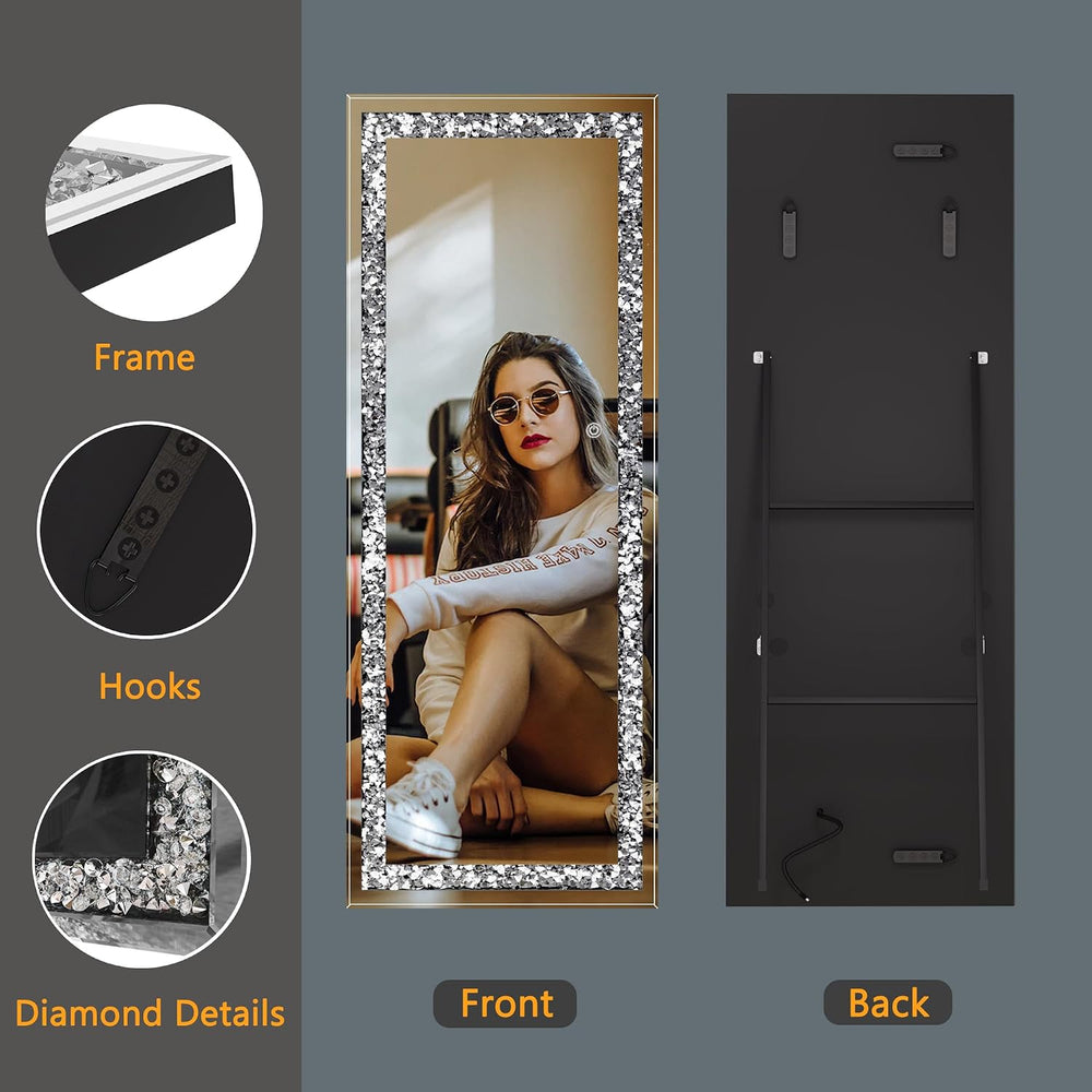 Hasipu Full-Length Mirror 69”×26” with Lights and Crystal Crush Diamond, Wall...