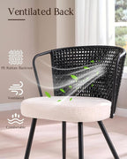 BedsPick Rattan Dining Chair Set of 4 - Farmhouse Upholstered Cane Back Kitchen Chair with Boucle Cushion, Wingback Dining Room Seat with Metal Legs for Home, Kitchen (Black)