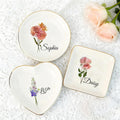 Personalized Birth Flower Jewelry Dish, Custom Floral Name Ring Dish, Trinket Tray for Women Bridesmaid Friends Gift for Birthday, Mother’s Day, Wedding