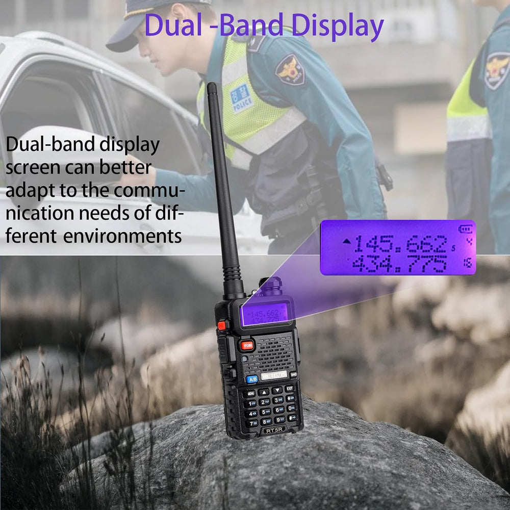 Retevis RT-5R Dual Band Walkie Talkies Long Range with Shoulder Mic, 2 Pack