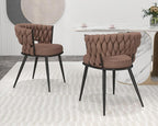 KCC Fabric Dining Chairs Set of 2, Modern Dining Chair with Metal Legs, Woven Upholstered Dining Chairs for Dining Room, Kitchen, Vanity, Living Room (Brown)