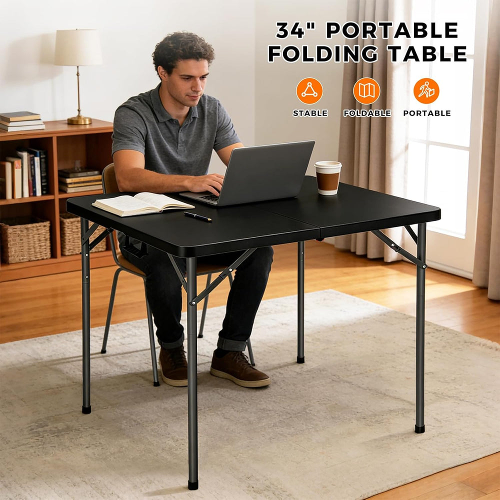 34" Square Folding Table, Portable Folding Card Table with Collapsible L...