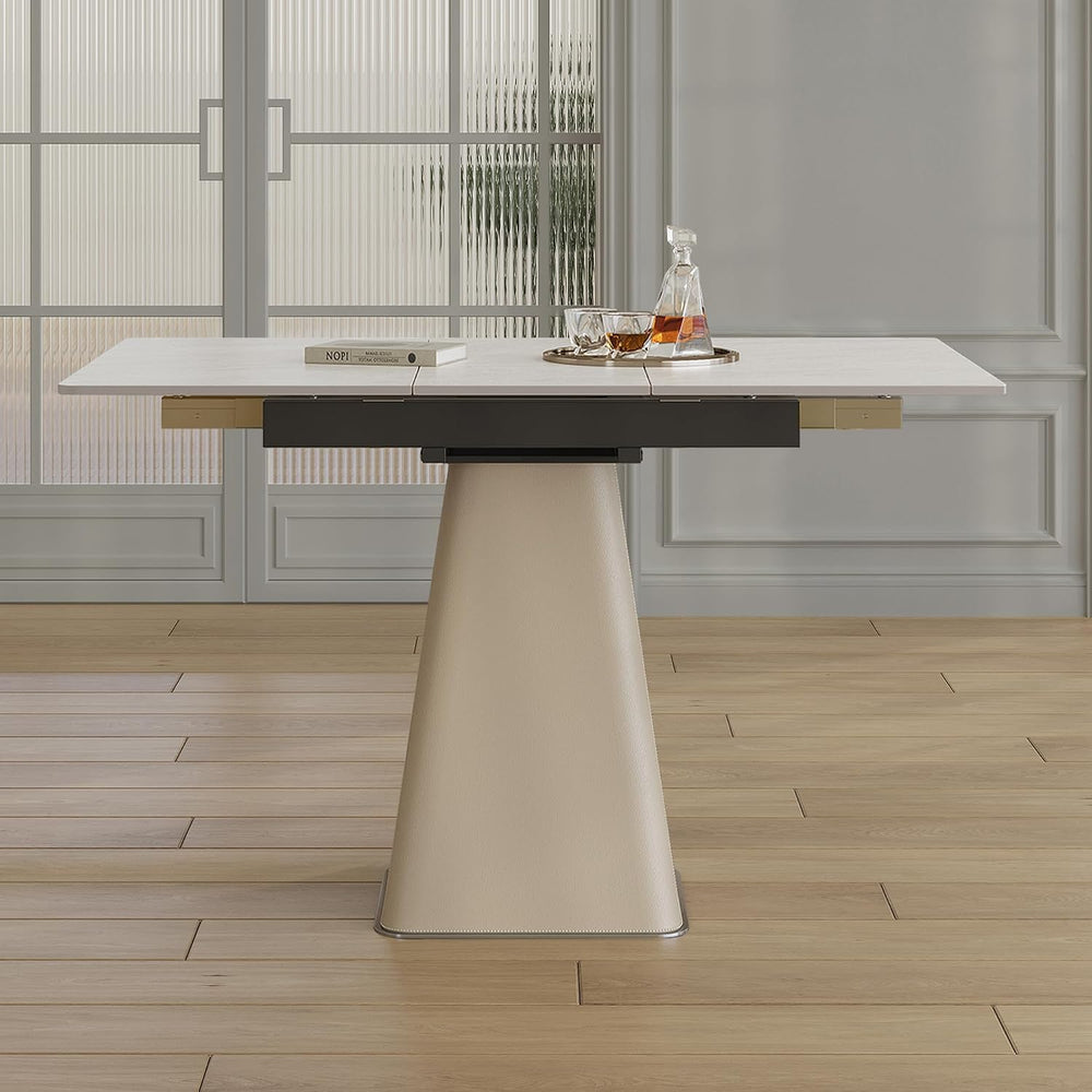 47.2" Retractable Rock Slab Folding Dining Table, Modern Expandable Kitc...