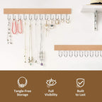 ZEDODIER 2 Pack Necklace Organizer Wall Mount, Wooden Jewelry Hanger Necklace Holder with 24 Hooks,Hanging Jewelry Organizer, Natural