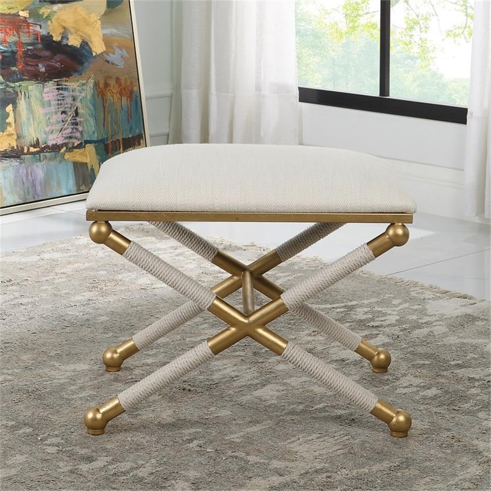 BOWERY HILL Contemporary Small Bench, 24"x17"x20.25", Iron Bas...