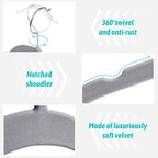 Premium Velvet Shirt Hangers 30 Pack, Space-Saving Non-Slip Felt Hanger with 360° Swivel Hook, Slim Flocked Hangers for Strappy Dresses, Blouses, Tank Tops(Grey)