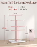 pickpiff Jewelry Stand Holder Organizer: 14.5" Sturdy Hanger for 80 Pcs Jewelry, Pink Jewlery Tower for Display Necklace, Earring, Bracelet, Watch