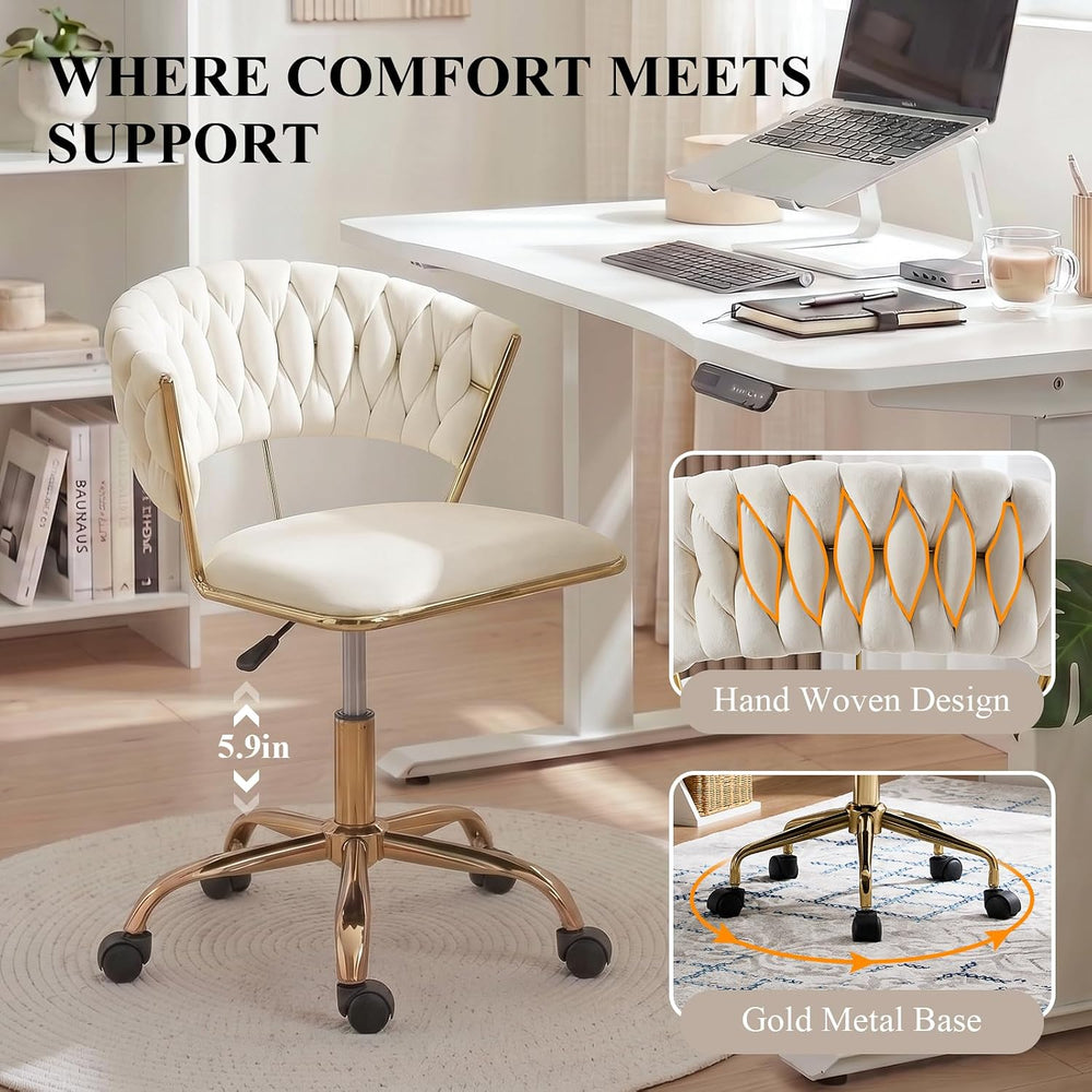 NIOIIKIT Velvet Home Office Chair, Woven Swivel Desk Vanity Chair, Beige | 36...