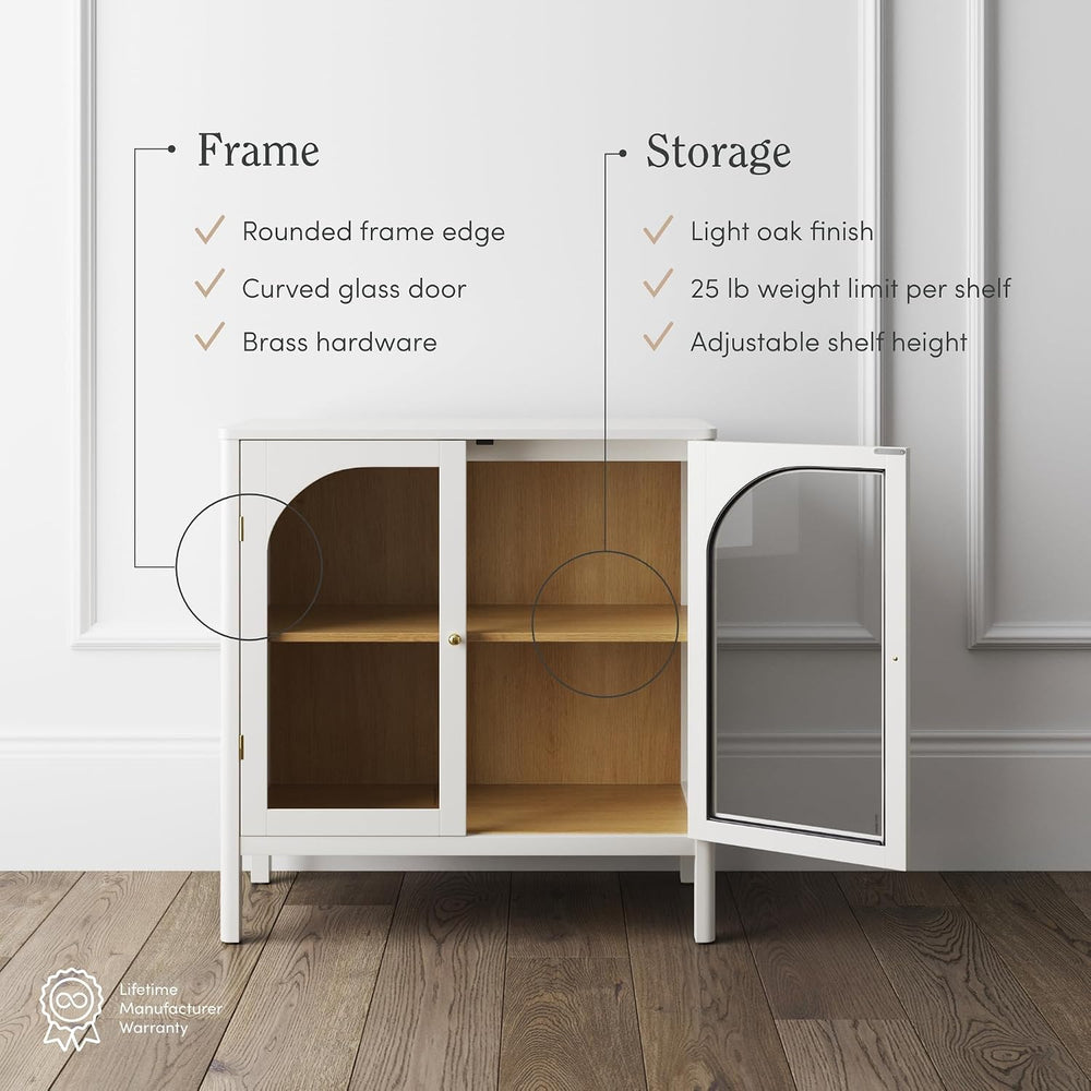 Nathan James Mason Storage Accent Cabinet Sideboard Buffet, Credenza with Gla...