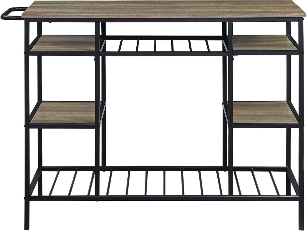 Rustic Oak & Black Kitchen Island with 6 Open Compartments | 6 open compa...