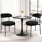 3-Pieces 24" Small Round Dining Table and Dininig Chair Set for 2,MDF Table Top and Heavy Metal Base Leg for Dining Room Apartment Small Space,Boucle Fabric, Black