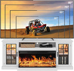 oneinmil 36 Inch 3-Sided Glass Fireplace TV Stand for TVs up to 80", Rustic Media Entertainment Center Console Table with Glass Door Closed Storage, Set of TV Table, White