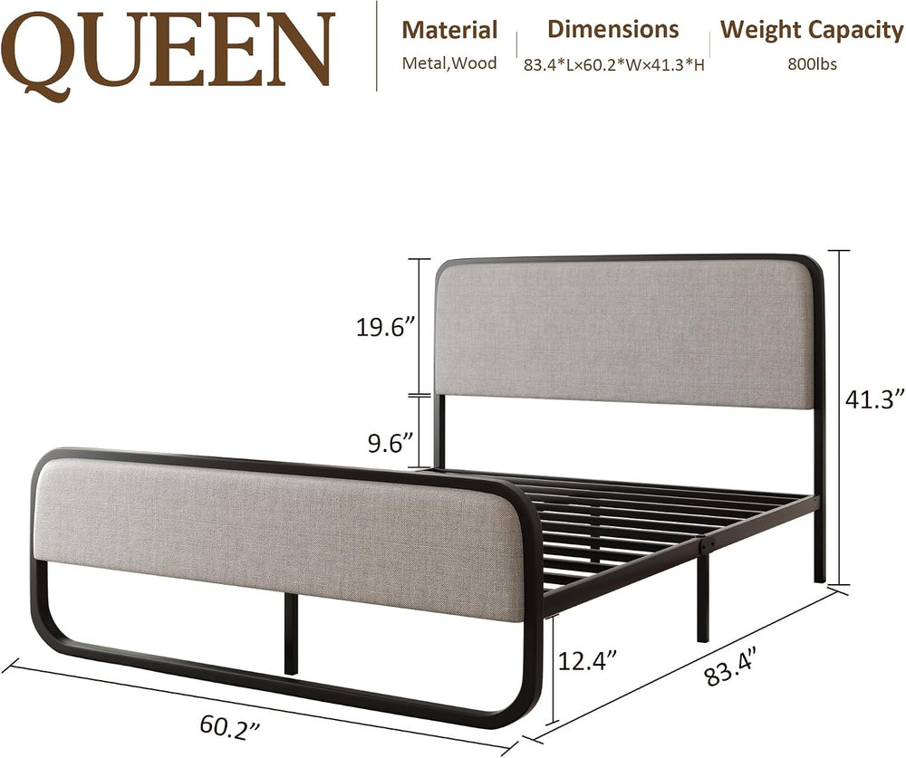 Sismplly Queen Size Upholstered Bed Frame with Curved Headboard and Footboard...