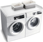 Washer Dryer Countertop with 2 Pack Storage Baskets, Wood Washer and Dryer Countertop with Non-Slip Pads/Edge Rails for Laundry Room Storage and Organization, 27.5" W x 54" L(White)