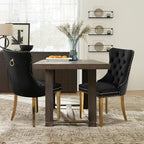 Velvet Upholstered Dining Chairs Set of 2, Modern Style Kitchen Side Chairs with Nailhead Trim and Gold Plated Leg, Metal Pulling Ring for Dining Room Living Room(Black,Set of 2)