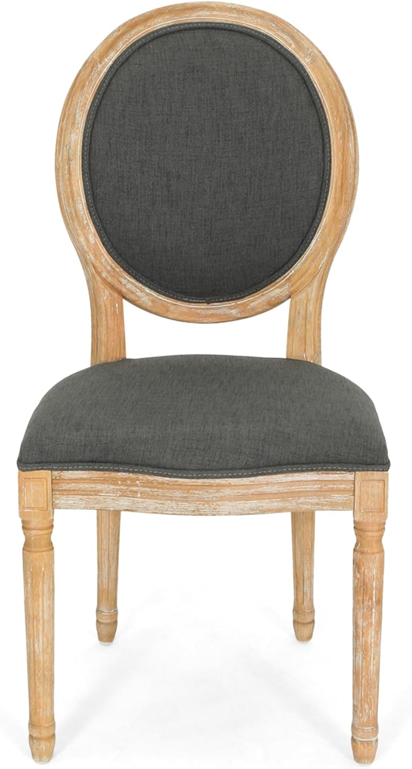 Christopher Knight Home Reed Upholstered Farmhouse Dining Chairs, (Set of 2), Dark Gray + Black Checkerboard + Natural