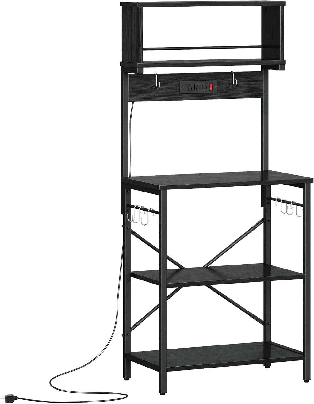Bestier Bakers Rack with Power Outlet, Coffee Bar Table with Storage 5 Tiers, Standing Microwave Stand with 8 S-Shaped Hooks, Kitchen Storage Shelf Rack for Spices | Standing Microwave Stand with 8 S-Shaped Hooks, Kitchen Storage Shelf Rack for Spices