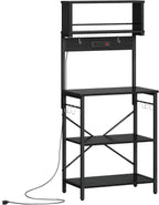 Bestier Bakers Rack with Power Outlet, Coffee Bar Table with Storage 5 Tiers, Standing Microwave Stand with 8 S-Shaped Hooks, Kitchen Storage Shelf Rack for Spices | Standing Microwave Stand with 8 S-Shaped Hooks, Kitchen Storage Shelf Rack for Spices