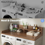 2-Tier Washer and Dryer Countertop with 2.75" H Guard,54" W x 27.5" D Laundry Countertop Cover with Non-Slip Pad,Large Space Laundry Topper for Folding Clothes Over Washer and Dryer-Dark Walnut