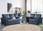 2 Piece Faux Leather Sofa Set,Modern Couch and Loveseat Sets with Storage,Mid Century Couch with Rivet Rolled Arm,Comfy Deep Seat Sofa,Furniture for Living Room,Office(Loveseat+3 Seater,Navy)