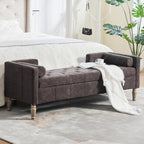NIOIIKIT 65" Corduroy Upholstered Storage Ottoman Bench with Pillows Coffee | Large Entryway Bench with Wood Leg, End of Bed Bench with Straight Armrest, Window Bench for Bedroom, Living Room