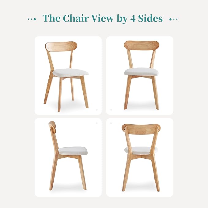 Solid Wood Dining Chairs Set of 2, Natural Wood Louis Upholstered Chairs with...