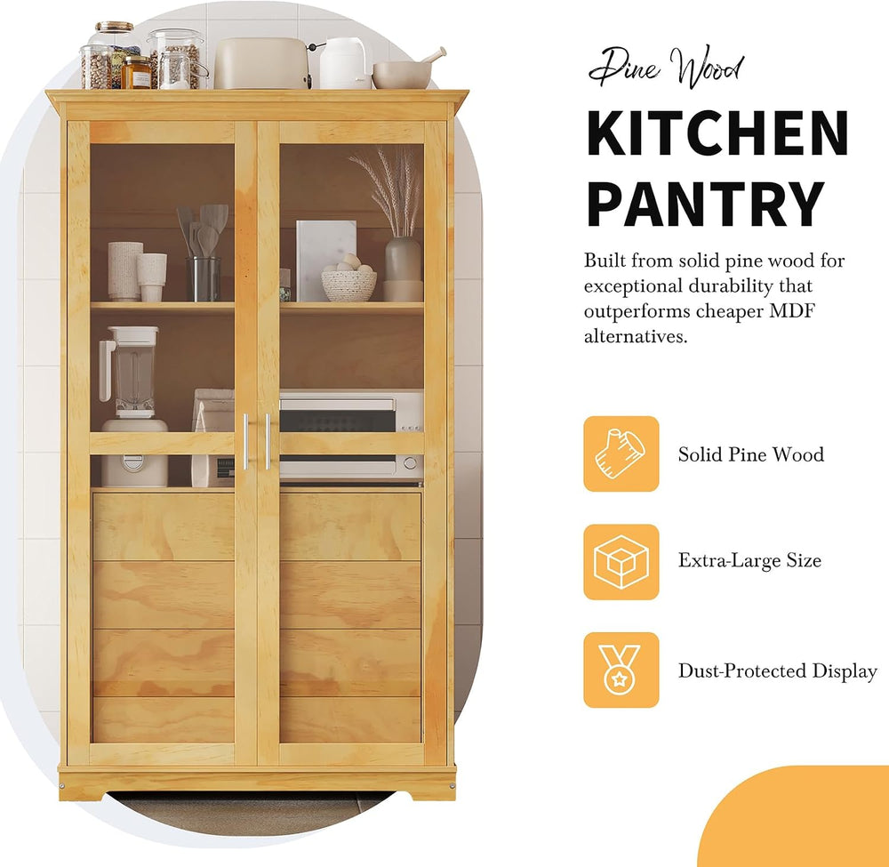 Kitchen Pantry, Freestanding Kitchen Cupboard Versatile Display Cabinet Coffe...