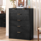 LEYAOYAO Fluted 6 Drawers Dresser for Bedroom Set of 2, 42" Tall Modern Chest of Drawers with Metal Handle, Curved Profile Design,Black Wood Drawer Organizer for Bedroom, Living Room, Hallway