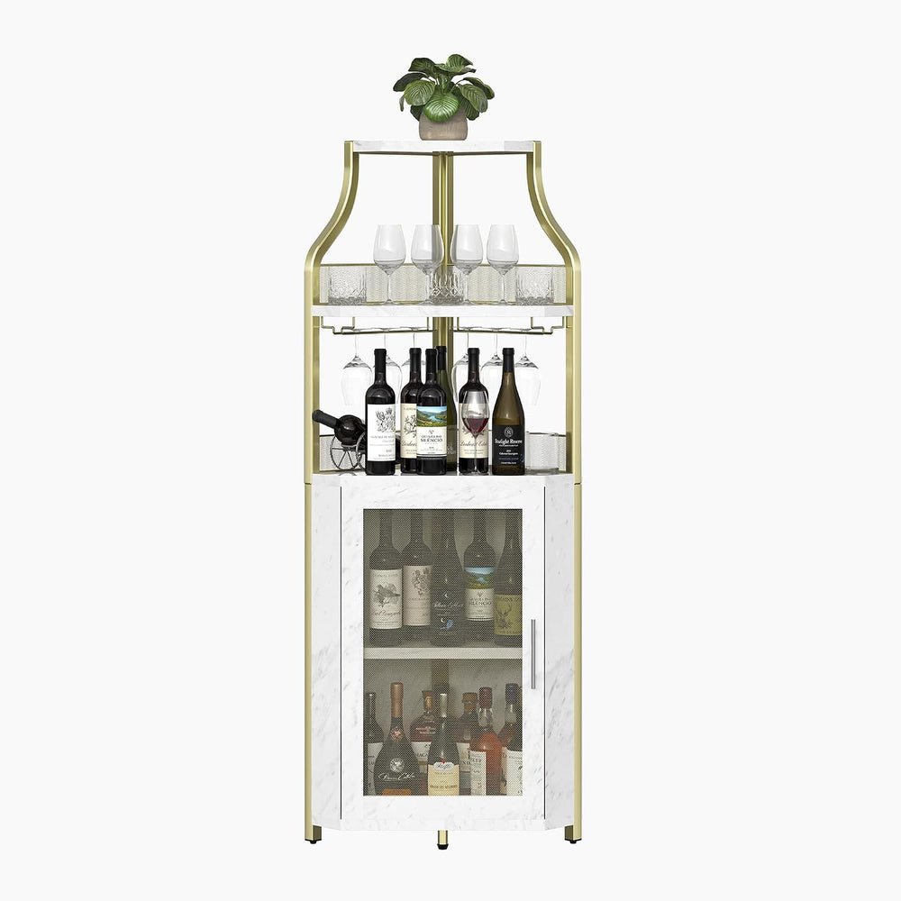 GarveeHome Corner Wine Cabinet with Detachable Wine Rack, 5-Tier Industrial C...