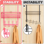 Over The Door Hooks Organizer, Coat Rack Over The Door Storage Hanger Towel Rack, Back of Storage Organizer for Bathroom,Bedroom,Kitchen,Office(Pink 2-Tier)