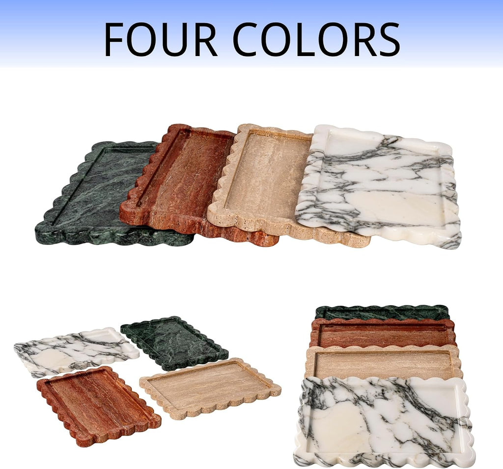 Real Luxurious Natural Marble Tray for Home Decor for Bathroom/Kitchen/Vanity/Dresser Non-Resin (Beige Travertine, 11.4"*7.8")